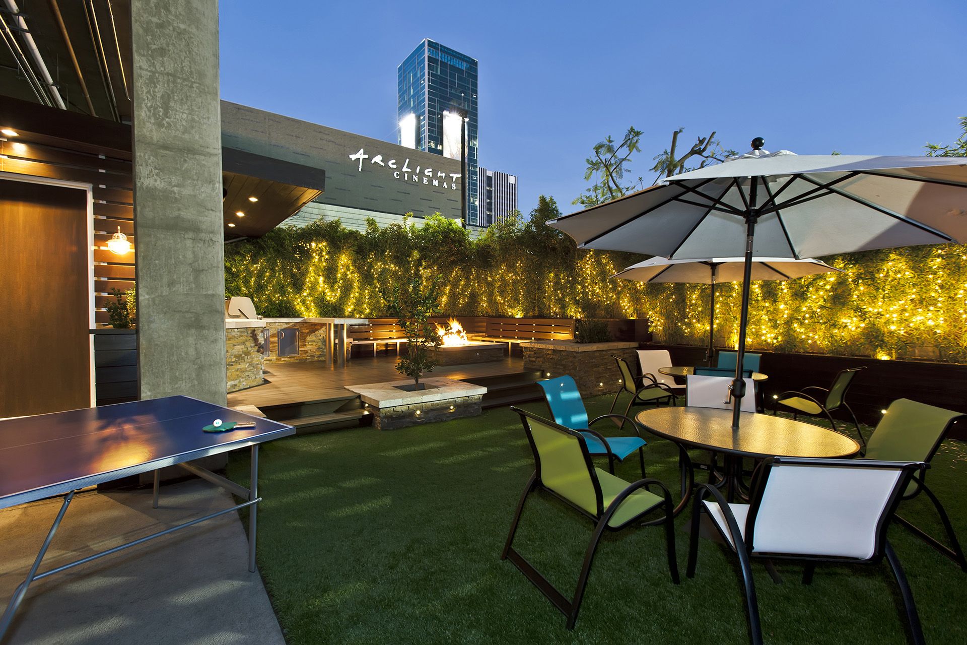 Outdoor patio and fire pit at Light Iron's Los Angeles facility